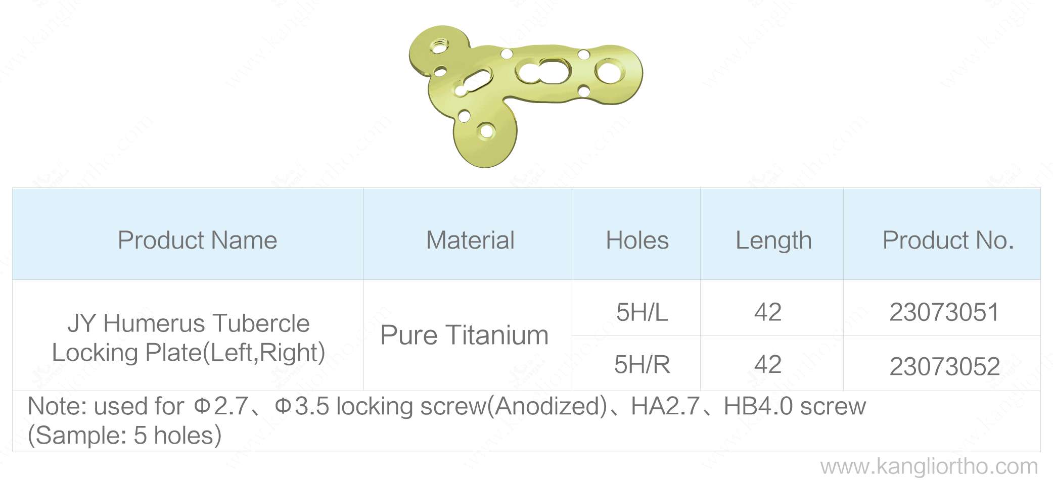 jy-humerus-tubercle-locking-plate-specifications