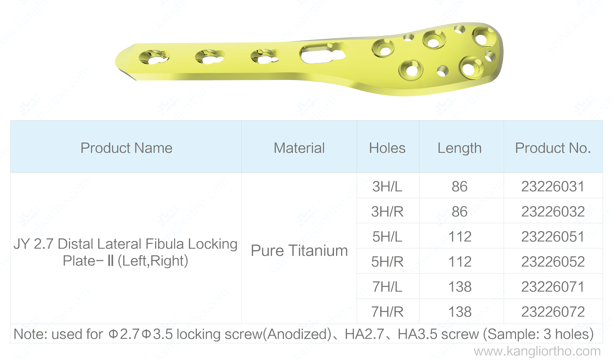 jy-2-7-distal-lateral-fibula-locking-plate-ii-specifications