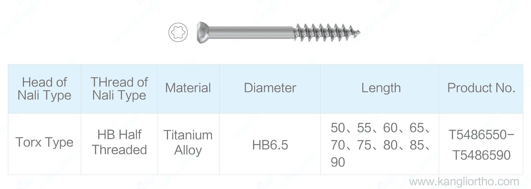metal-bone-fracture-screw-torx-type-hb6-5-half-threaded-specifications